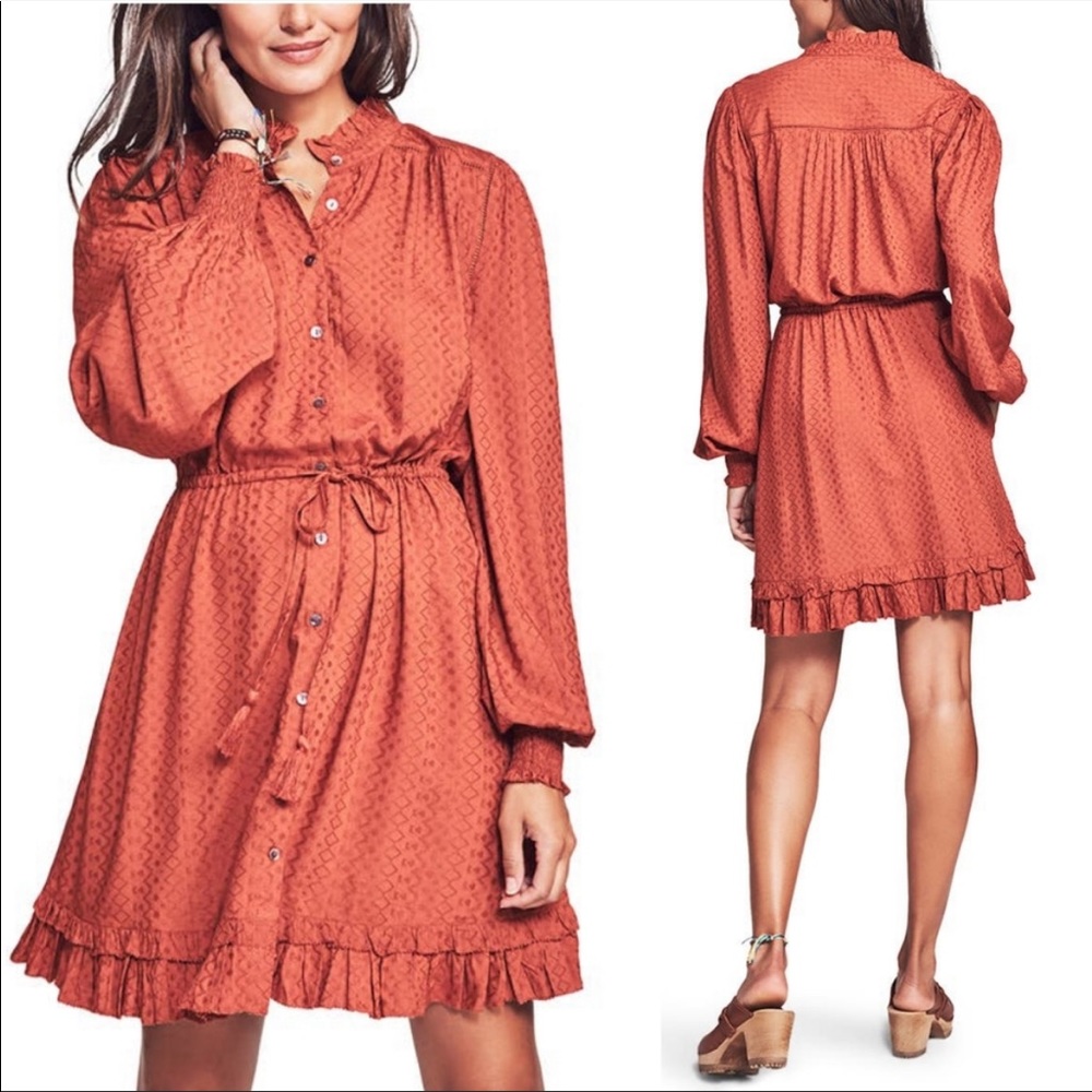 New With Tag Size Small Faherty Orange Long Sleeve Dress